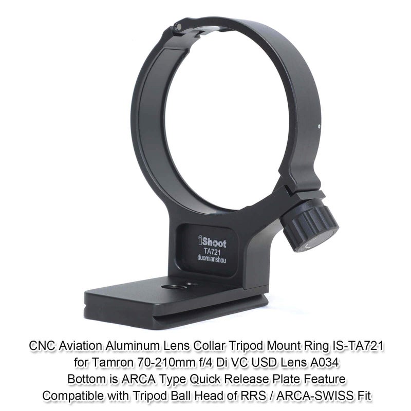 iShoot Tripod Mount Ring, Lens Collar Support Compatible with Tamron 70-210mm f/4 Di VC USD A034, Built-in Arca Fit Quick Release Plate for Arca-Swiss Tripod Head Clamp - Image 2